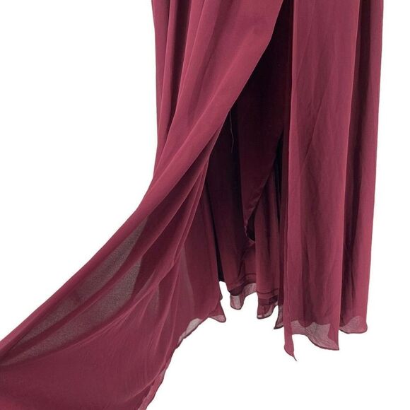 Lulus Burgundy Heavenly Hues Maxi Dress Gown Bridesmaid V Neck Slit Size Small - Picture 3 of 9